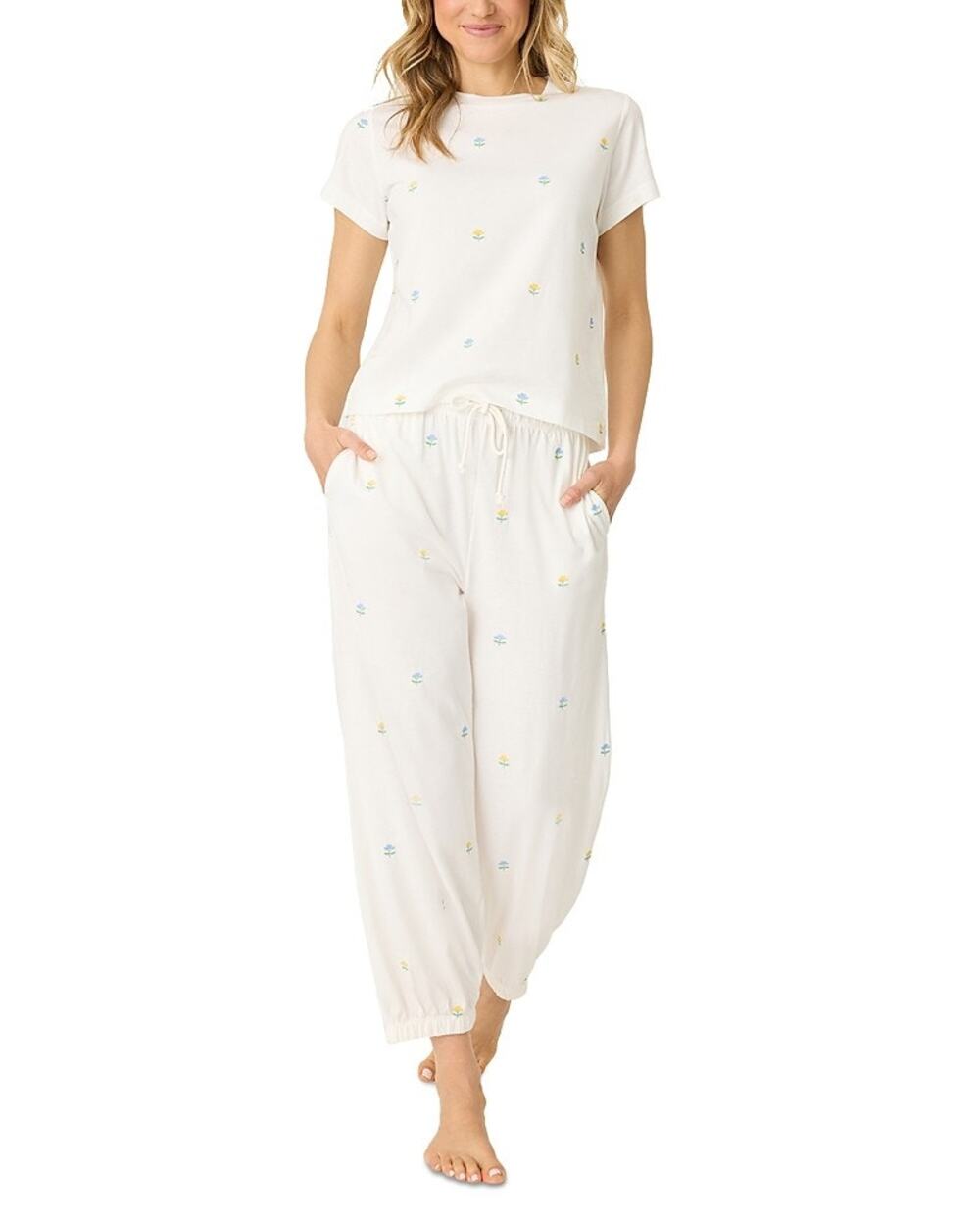 PJ Salvage Dainty Daisy Embroidered Pajama Set Ivory Small